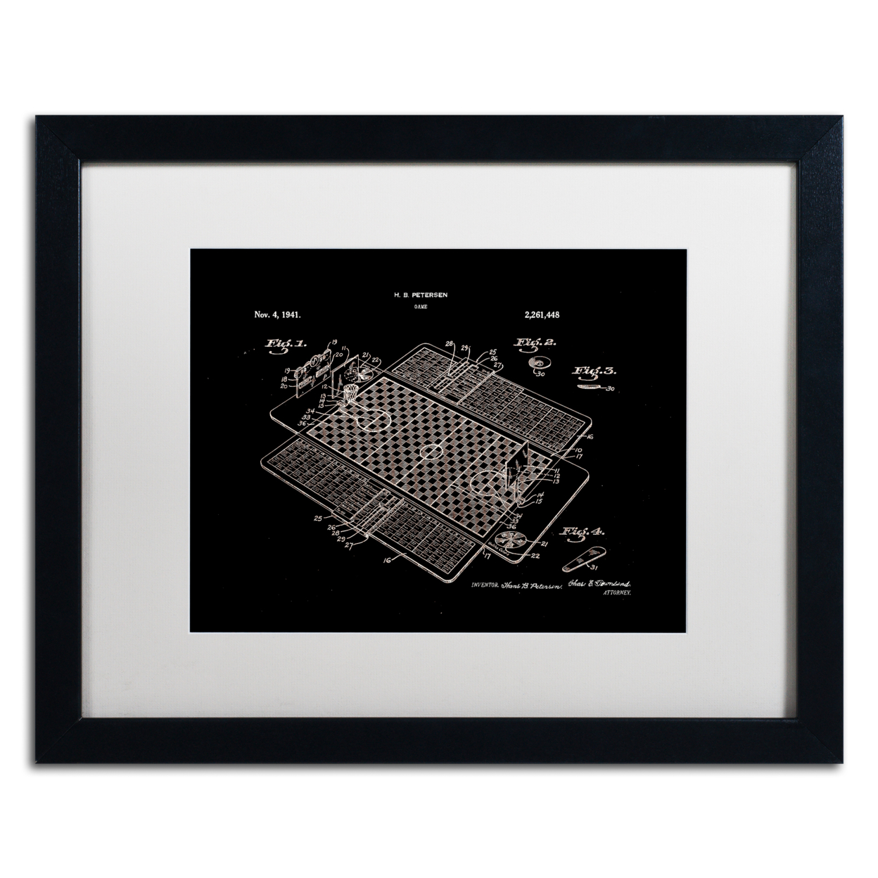 Claire Doherty 'Basketball Court Game Patent Black' Black Wooden Framed Art 18 X 22 Inches