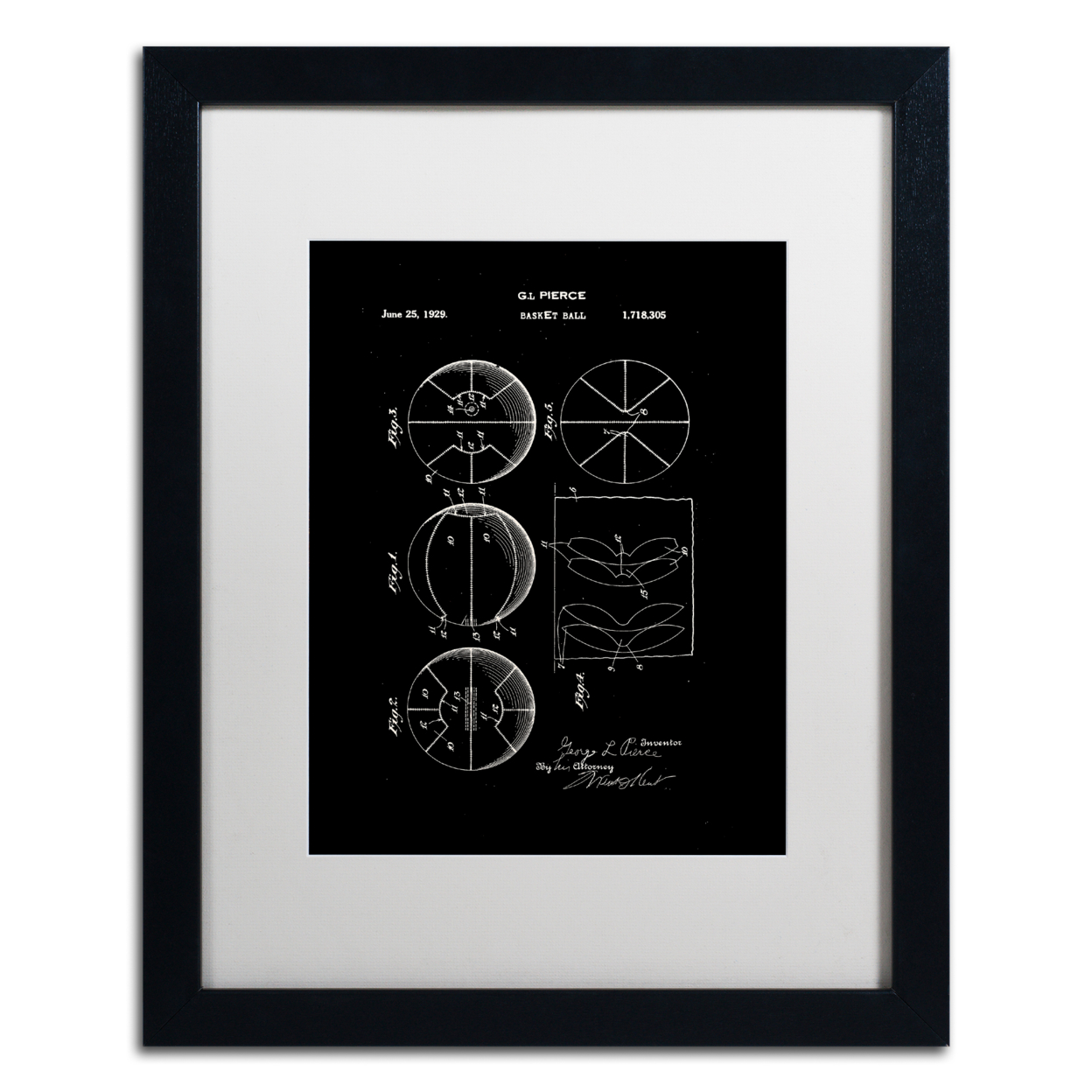 Claire Doherty 'Basketball Patent 1929 Black' Black Wooden Framed Art 18 X 22 Inches