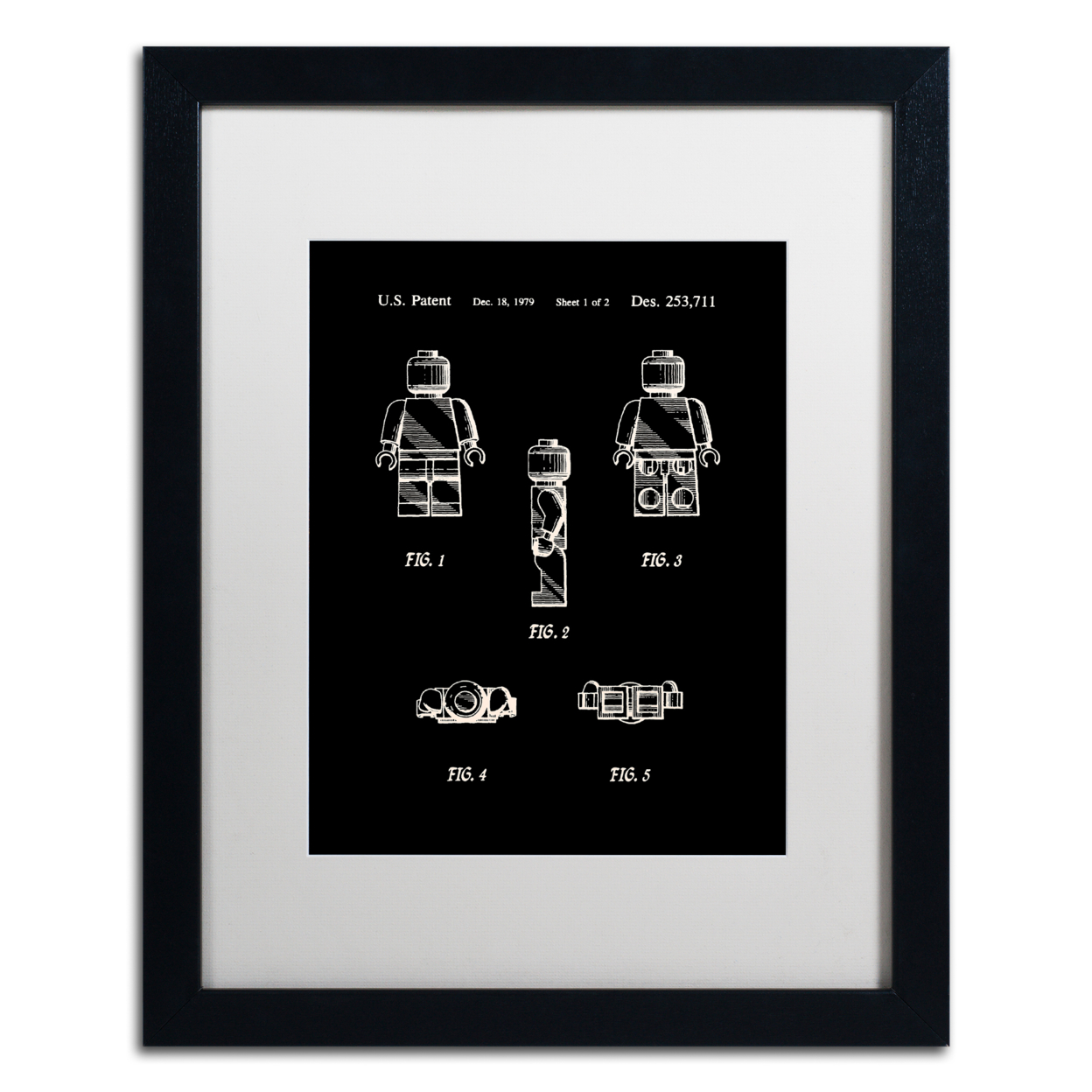 Claire Doherty 'Lego Man Patent 1979 Page 1 Black' Black Wooden Framed Art 18 X 22 Inches