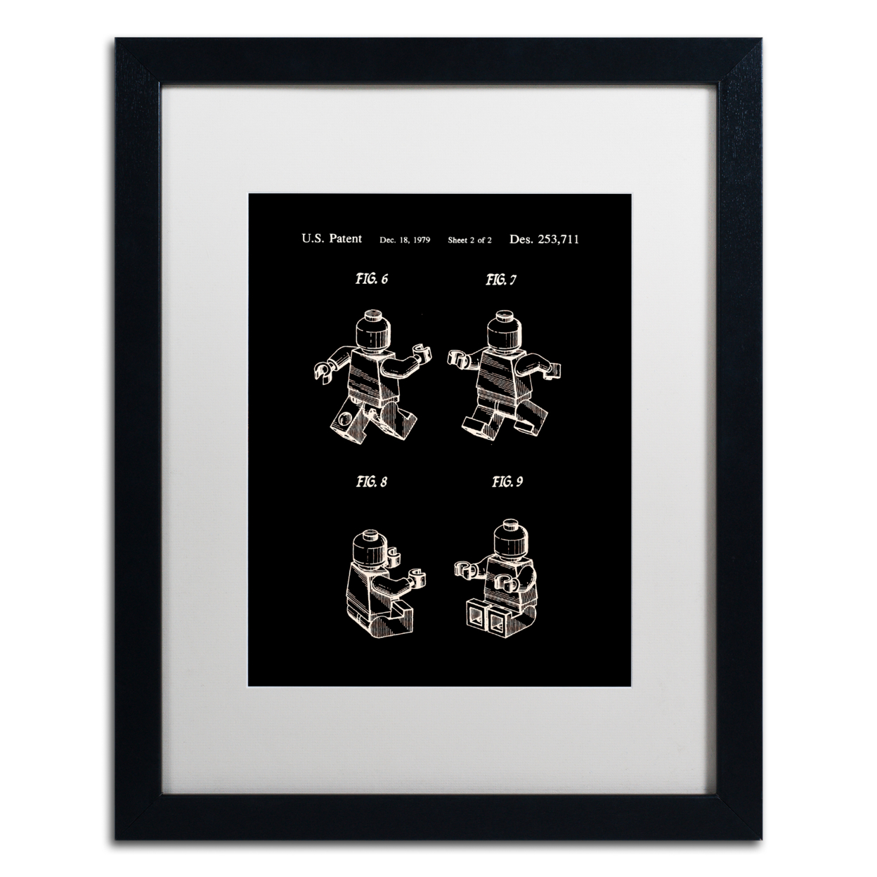 Claire Doherty 'Lego Man Patent 1979 Page 2 Black' Black Wooden Framed Art 18 X 22 Inches