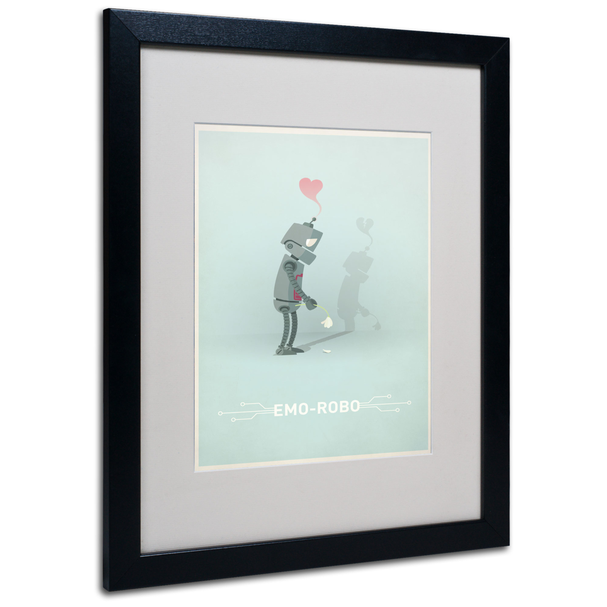 Christian Jackson 'Sad Robot' Black Wooden Framed Art 18 X 22 Inches