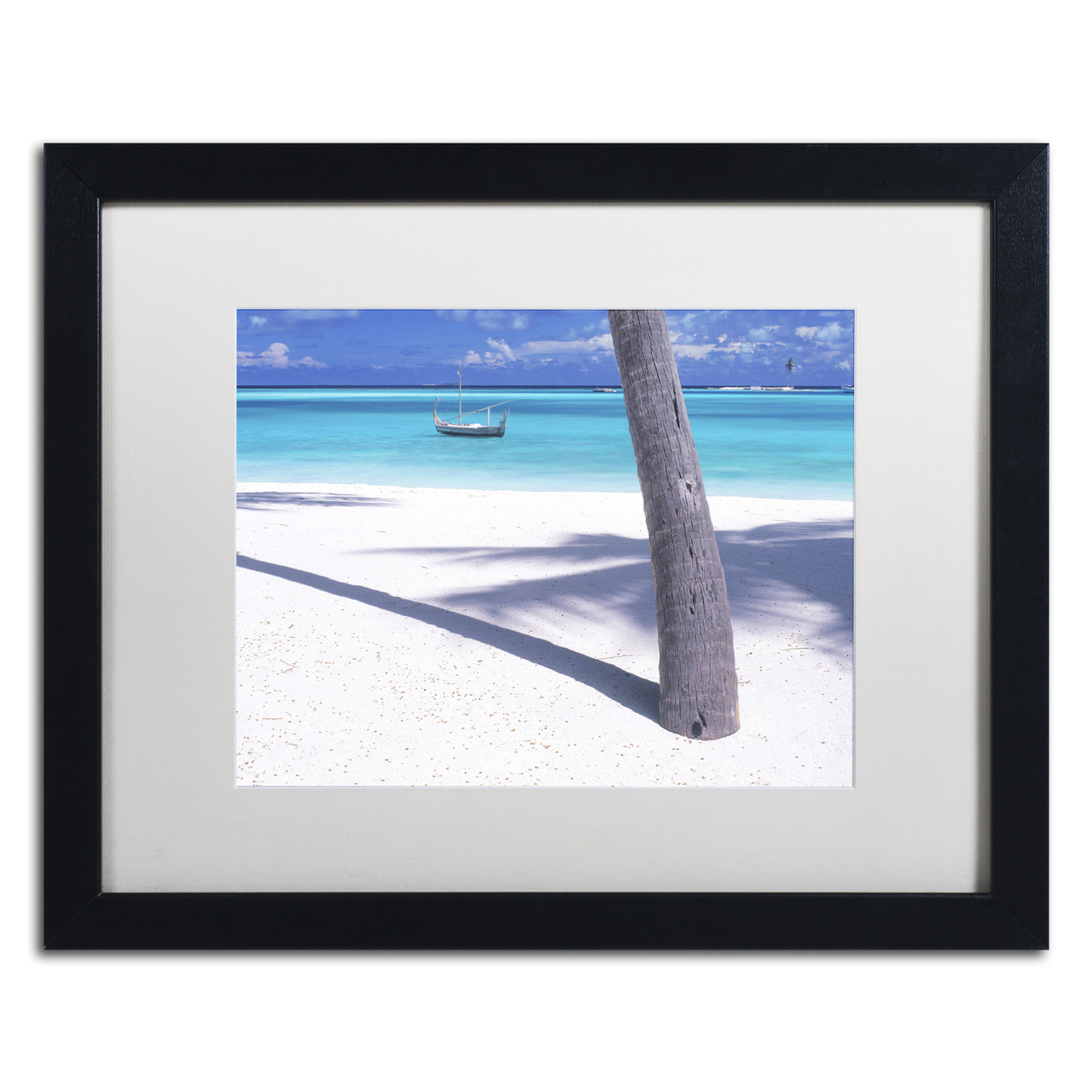 David Evans 'Palm Shadow-Maldives' Black Wooden Framed Art 18 X 22 Inches