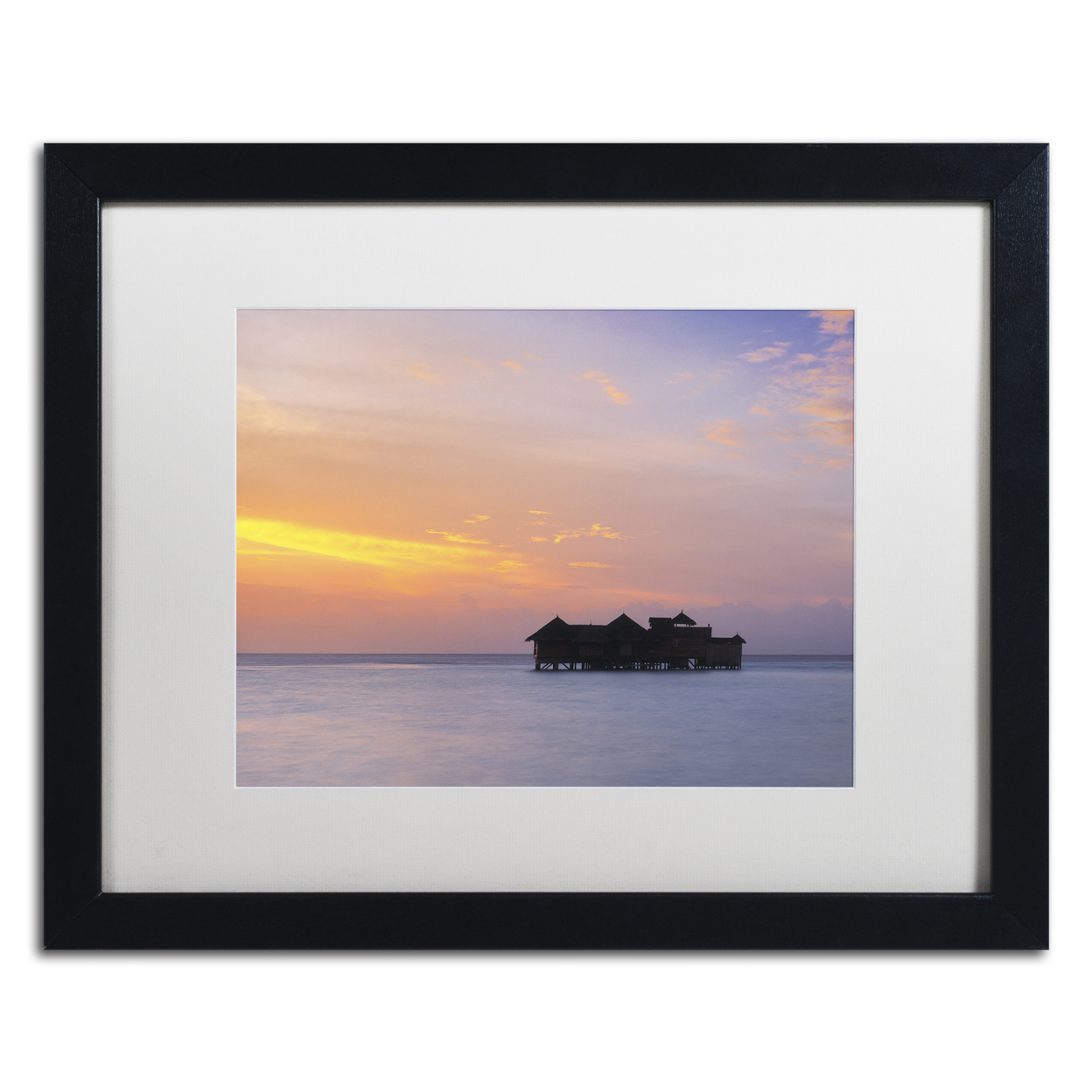 David Evans 'Sunset Solitude-Maldives' Black Wooden Framed Art 18 X 22 Inches