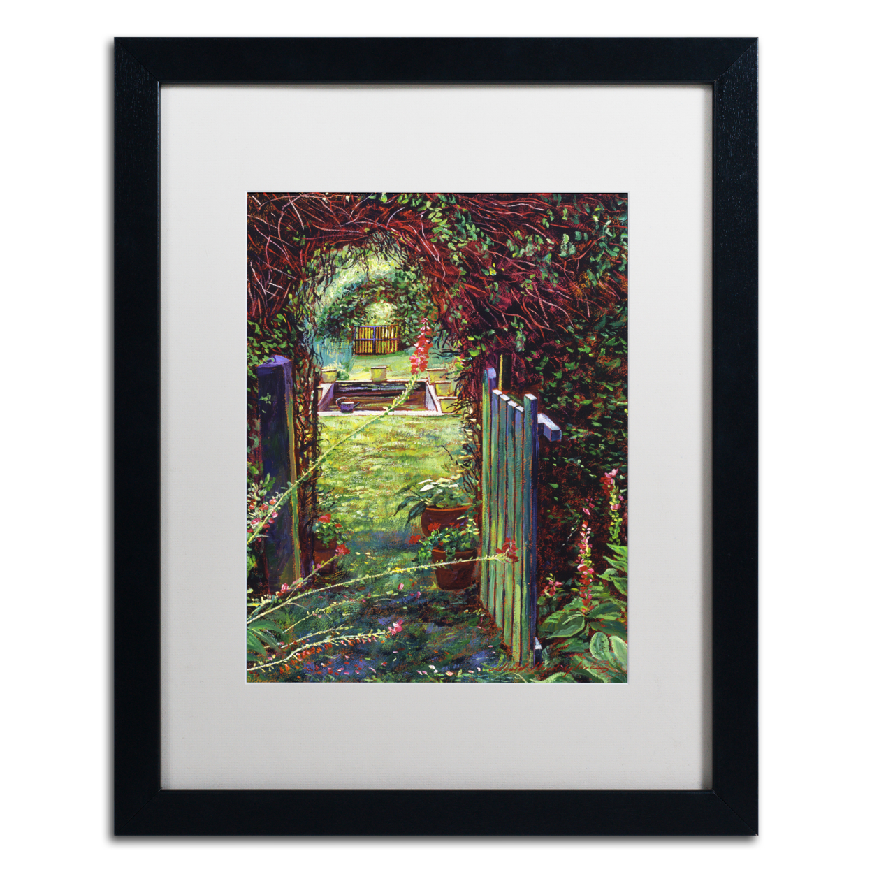 David Lloyd Glover 'Wicket Garden Gate' Black Wooden Framed Art 18 X 22 Inches