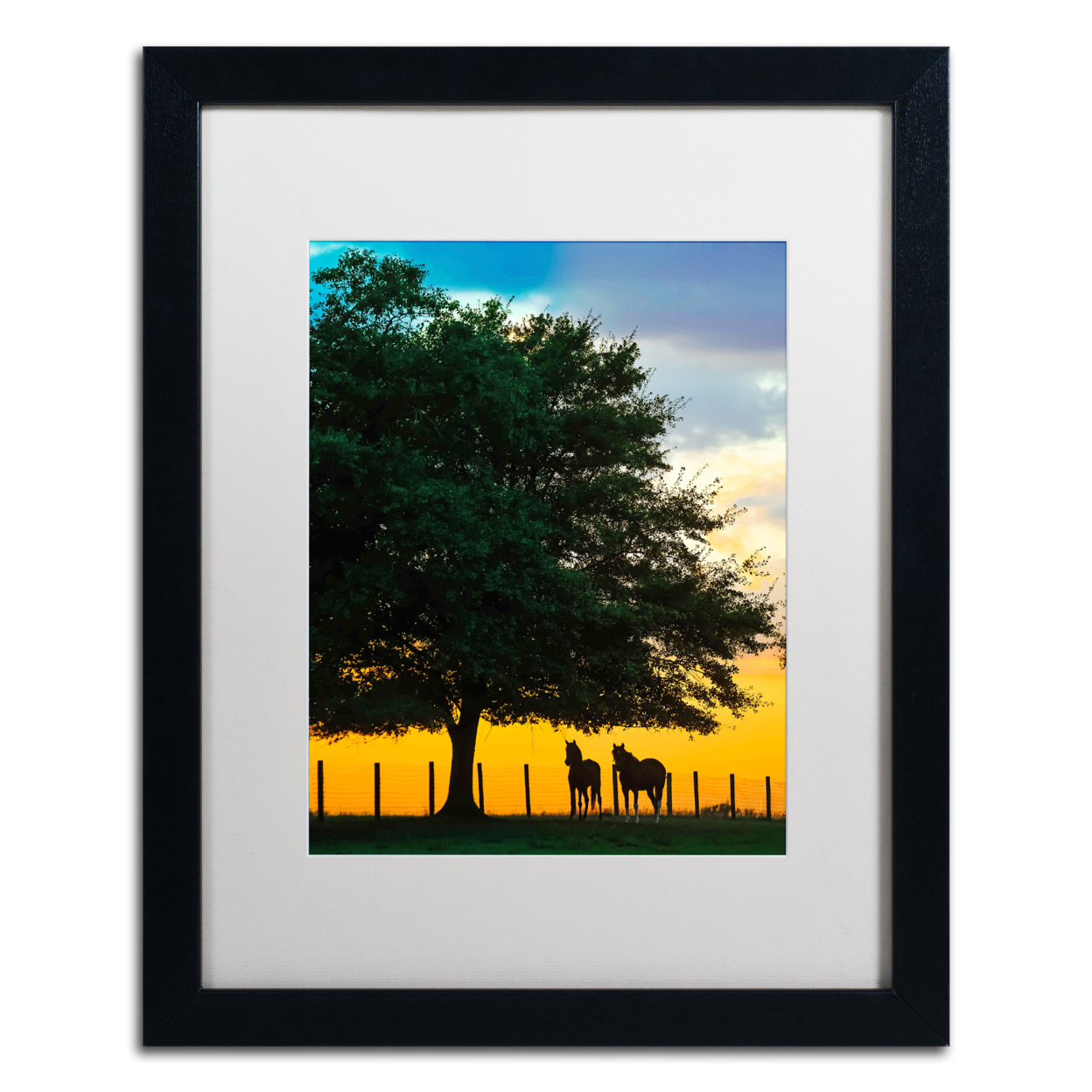 Preston 'Horse Sunset' Black Wooden Framed Art 18 X 22 Inches