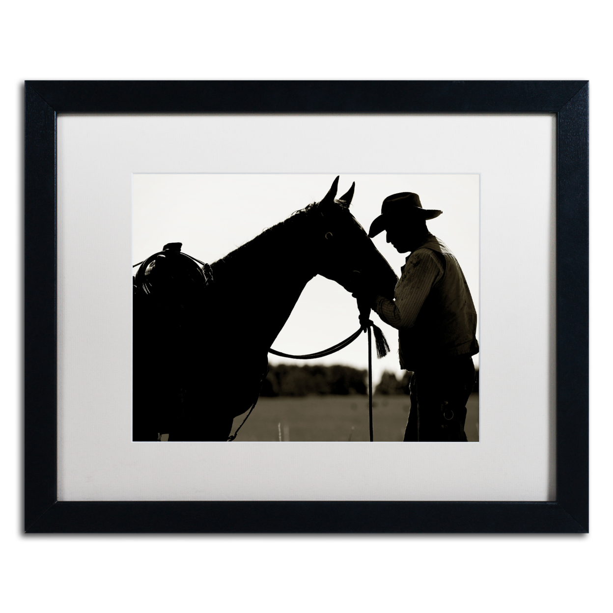 Preston 'Montana Horse Rancher Shadow' Black Wooden Framed Art 18 X 22 Inches