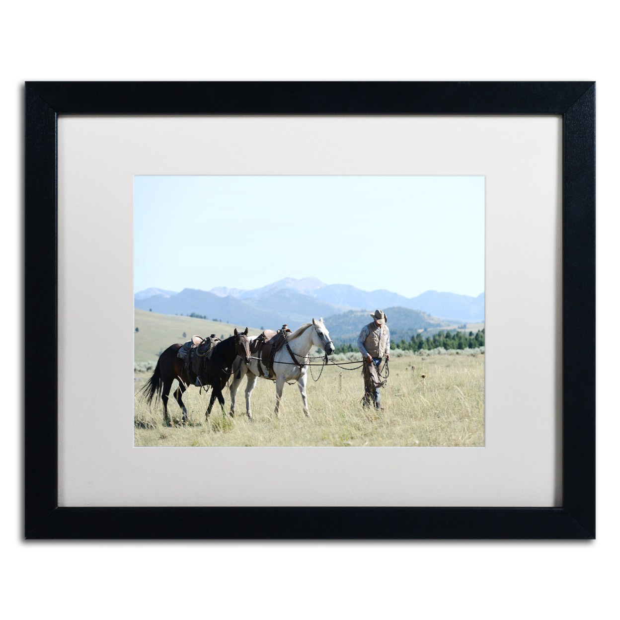 Preston 'Montana Horse Rancher' Black Wooden Framed Art 18 X 22 Inches