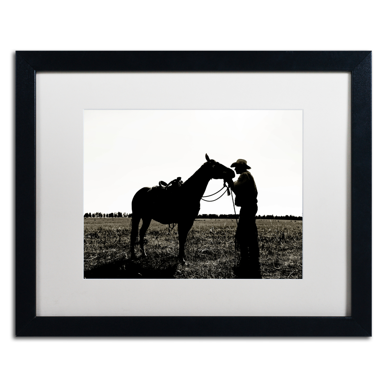 Preston 'Montana Horse Rancher Shadow 2' Black Wooden Framed Art 18 X 22 Inches