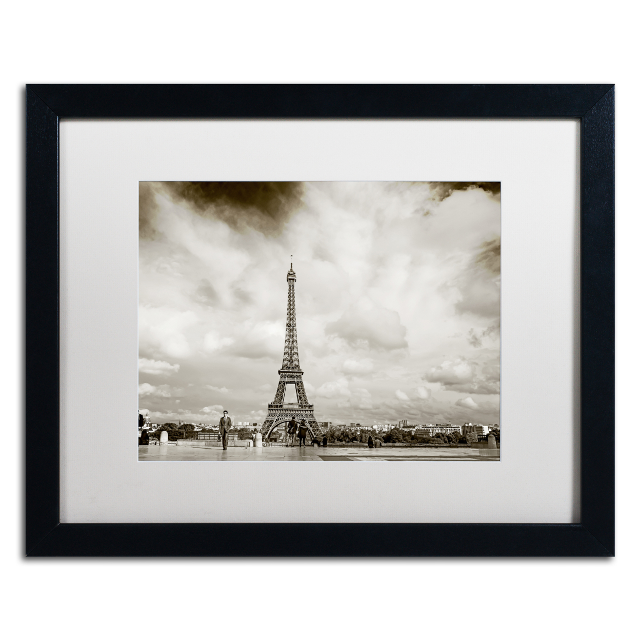 Preston 'Paris Eiffel Tower And Man' Black Wooden Framed Art 18 X 22 Inches