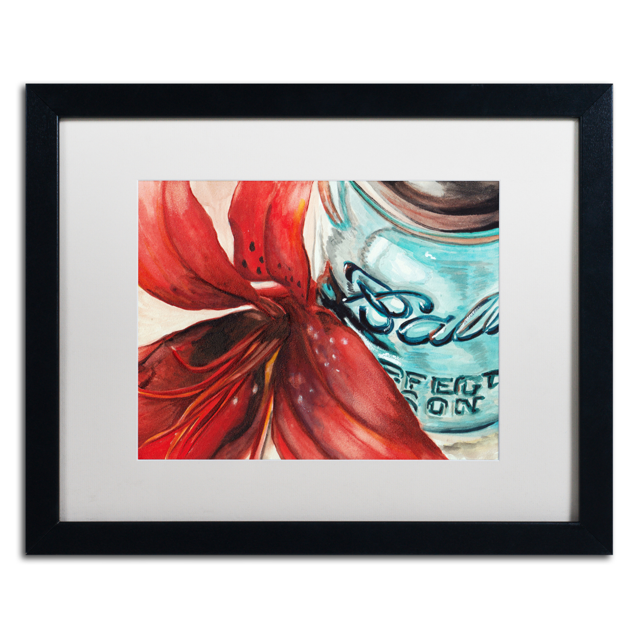 Jennifer Redstreake 'Ball Jar Red Lily' Black Wooden Framed Art 18 X 22 Inches