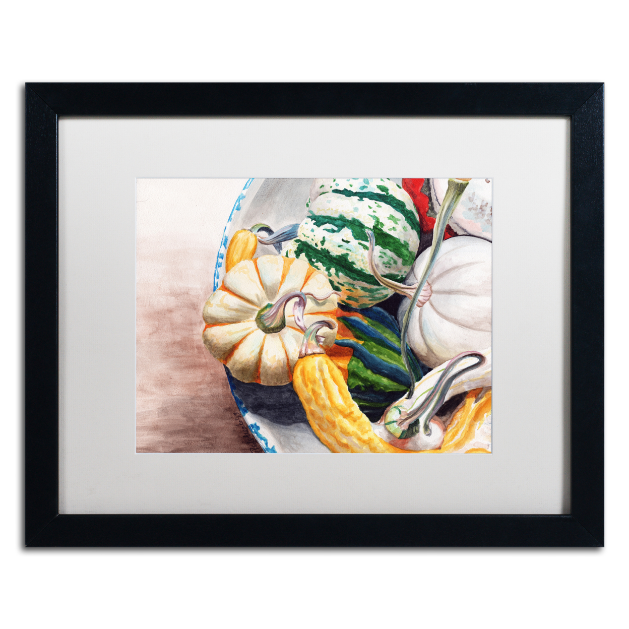 Jennifer Redstreake 'Autumn Gourds' Black Wooden Framed Art 18 X 22 Inches