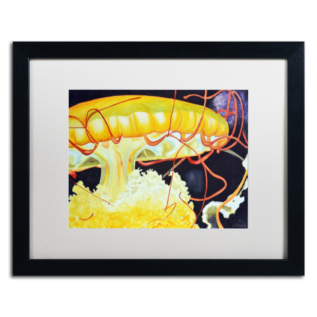 Jennifer Redstreake 'Chattanooga Jelly Fish' Black Wooden Framed Art 18 X 22 Inches