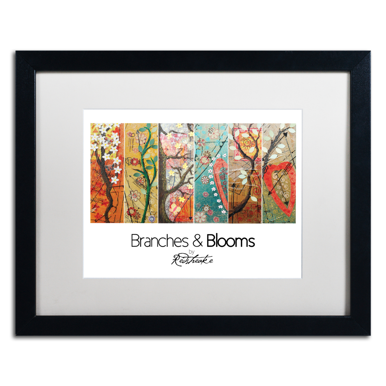 Jennifer Redstreake 'Branches And Blooms' Black Wooden Framed Art 18 X 22 Inches