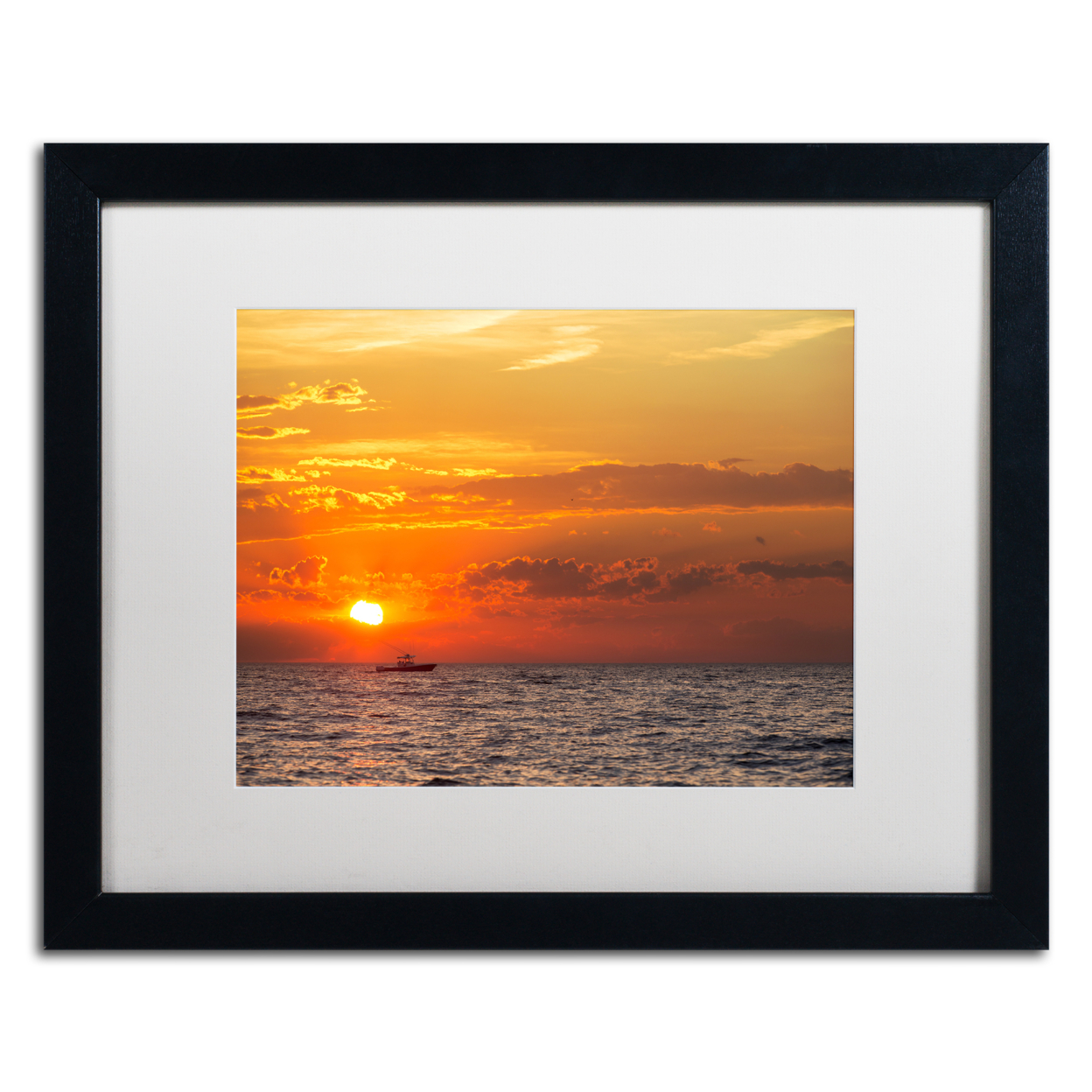 Jason Shaffer 'Fishing Boat Sunset' Black Wooden Framed Art 18 X 22 Inches