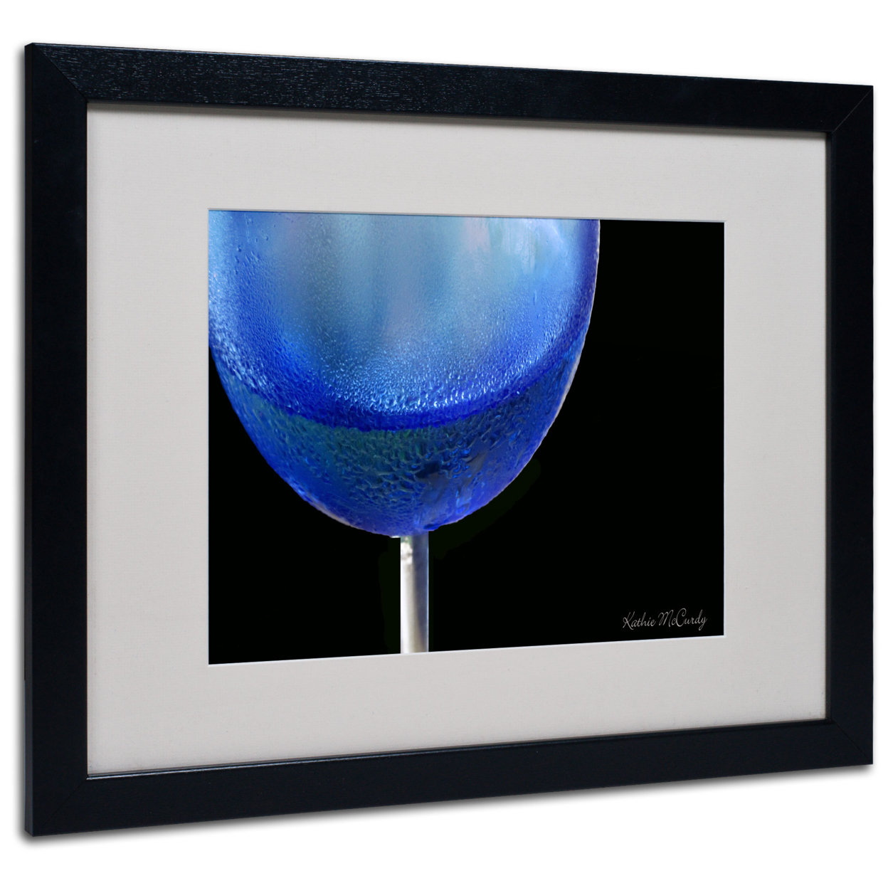 Kathie McCurdy 'Blue Wine Glass' Black Wooden Framed Art 18 X 22 Inches