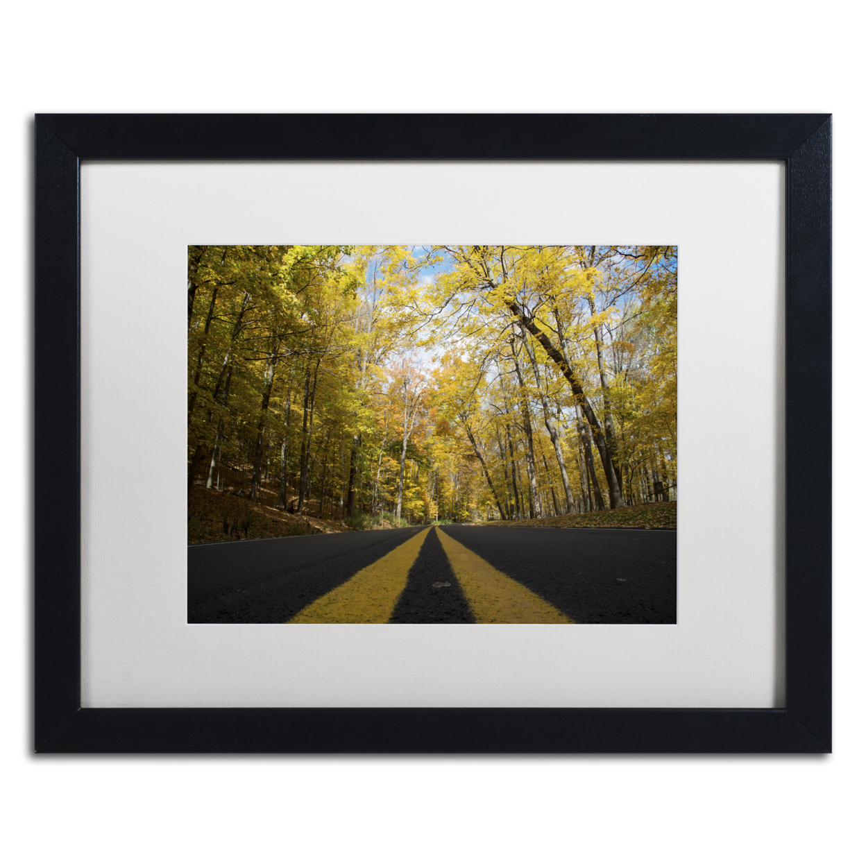 Kurt Shaffer 'Autumn Along The Valley Parkway' Black Wooden Framed Art 18 X 22 Inches