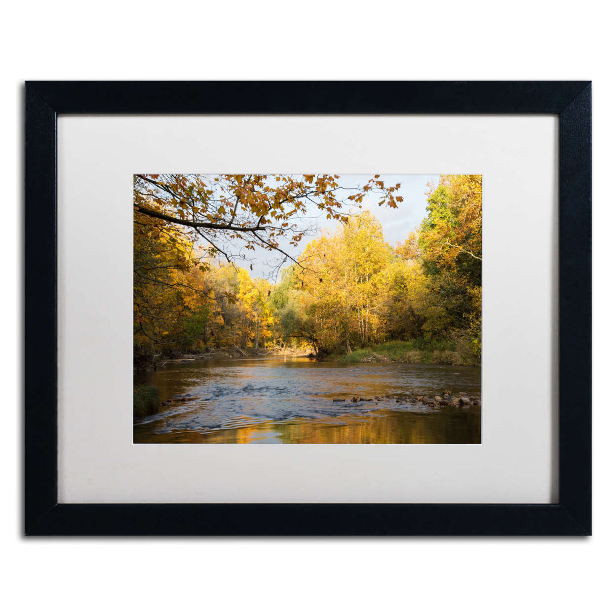 Kurt Shaffer 'Golden Autumn River' Black Wooden Framed Art 18 X 22 Inches