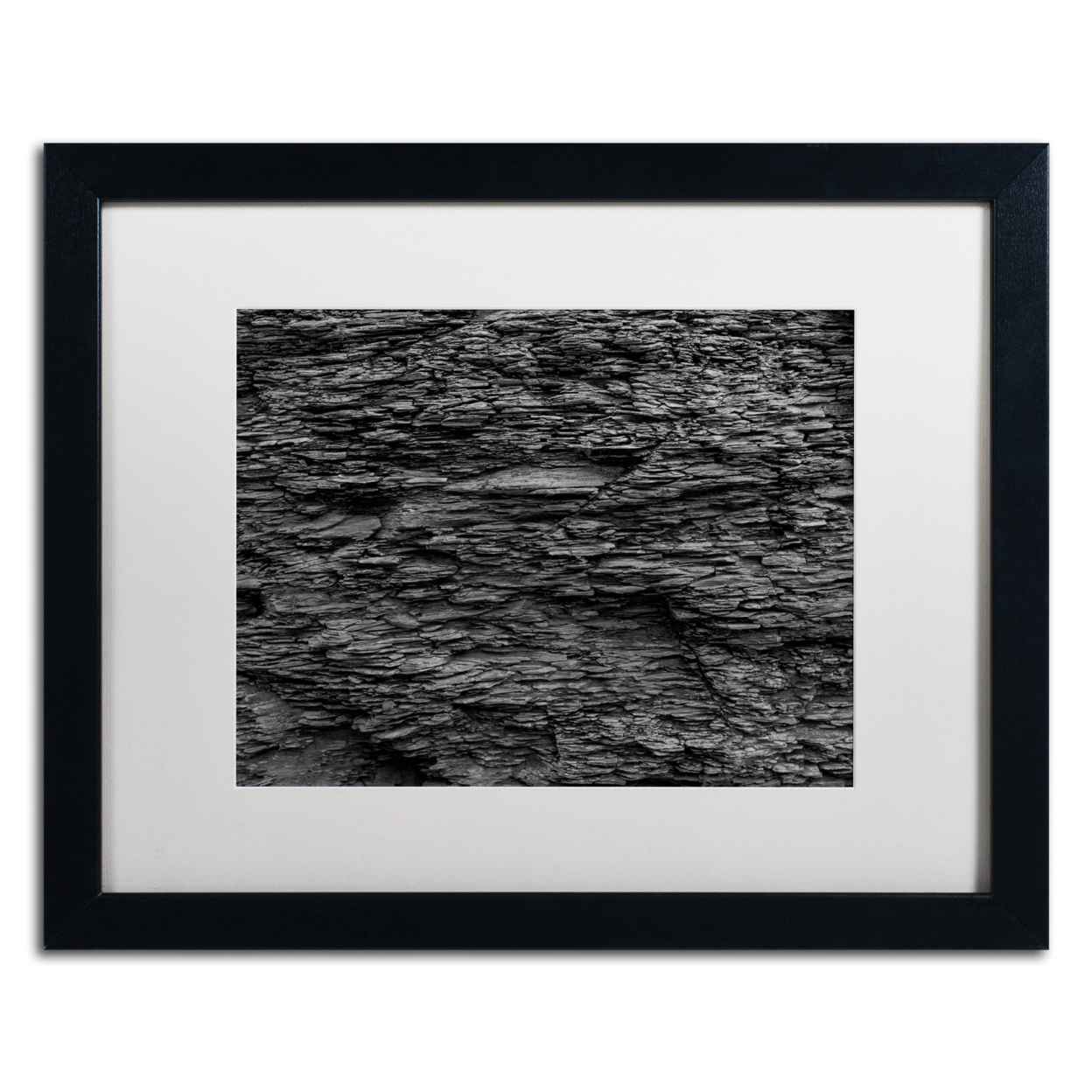 Kurt Shaffer 'Shale Abstract In Black And White' Black Wooden Framed Art 18 X 22 Inches