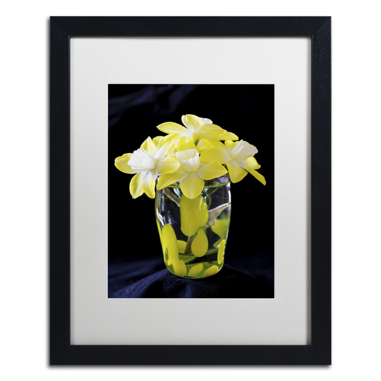 Kurt Shaffer 'Vase Of Little Daffodils' Black Wooden Framed Art 18 X 22 Inches