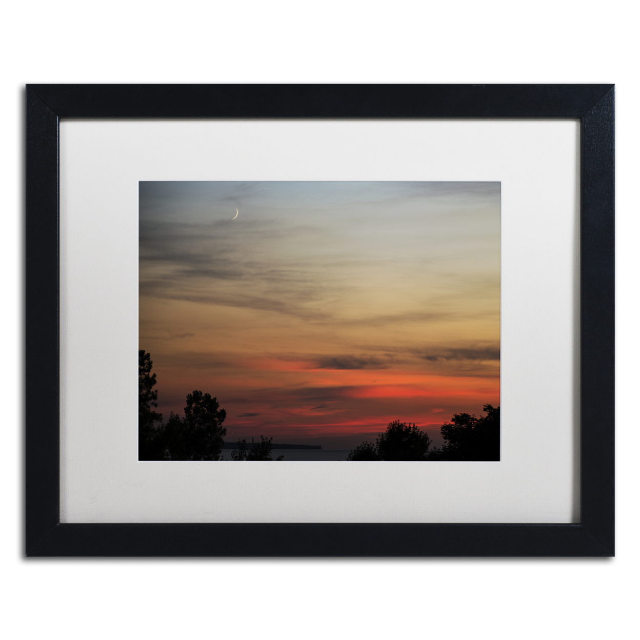 Kurt Shaffer 'New Moon Sunset' Black Wooden Framed Art 18 X 22 Inches
