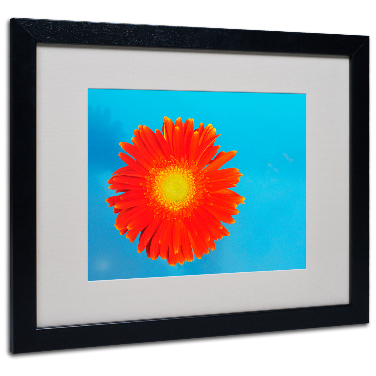 Kurt Shaffer 'Orange And Blue' Black Wooden Framed Art 18 X 22 Inches