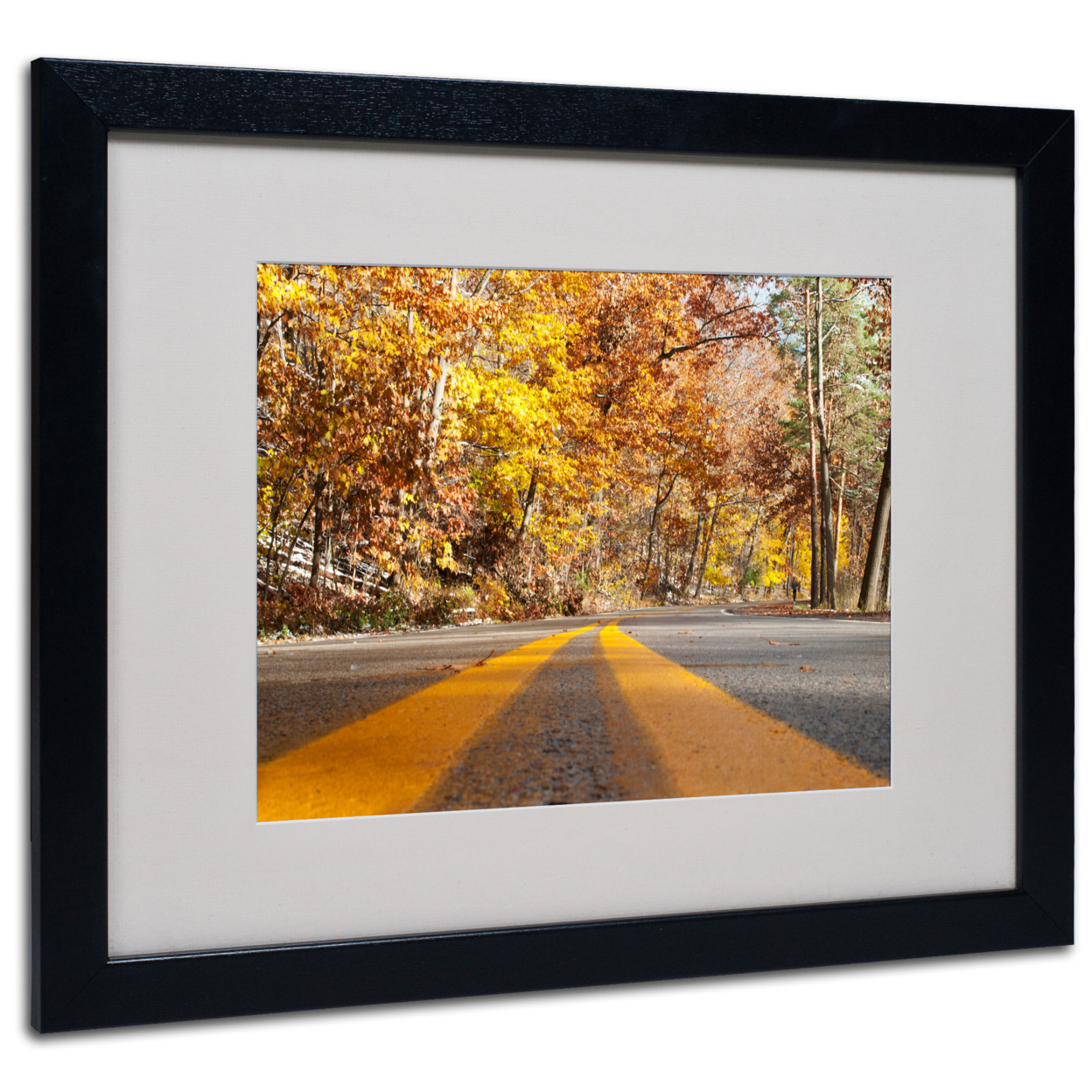 Kurt Shaffer 'Autumn Road' Black Wooden Framed Art 18 X 22 Inches