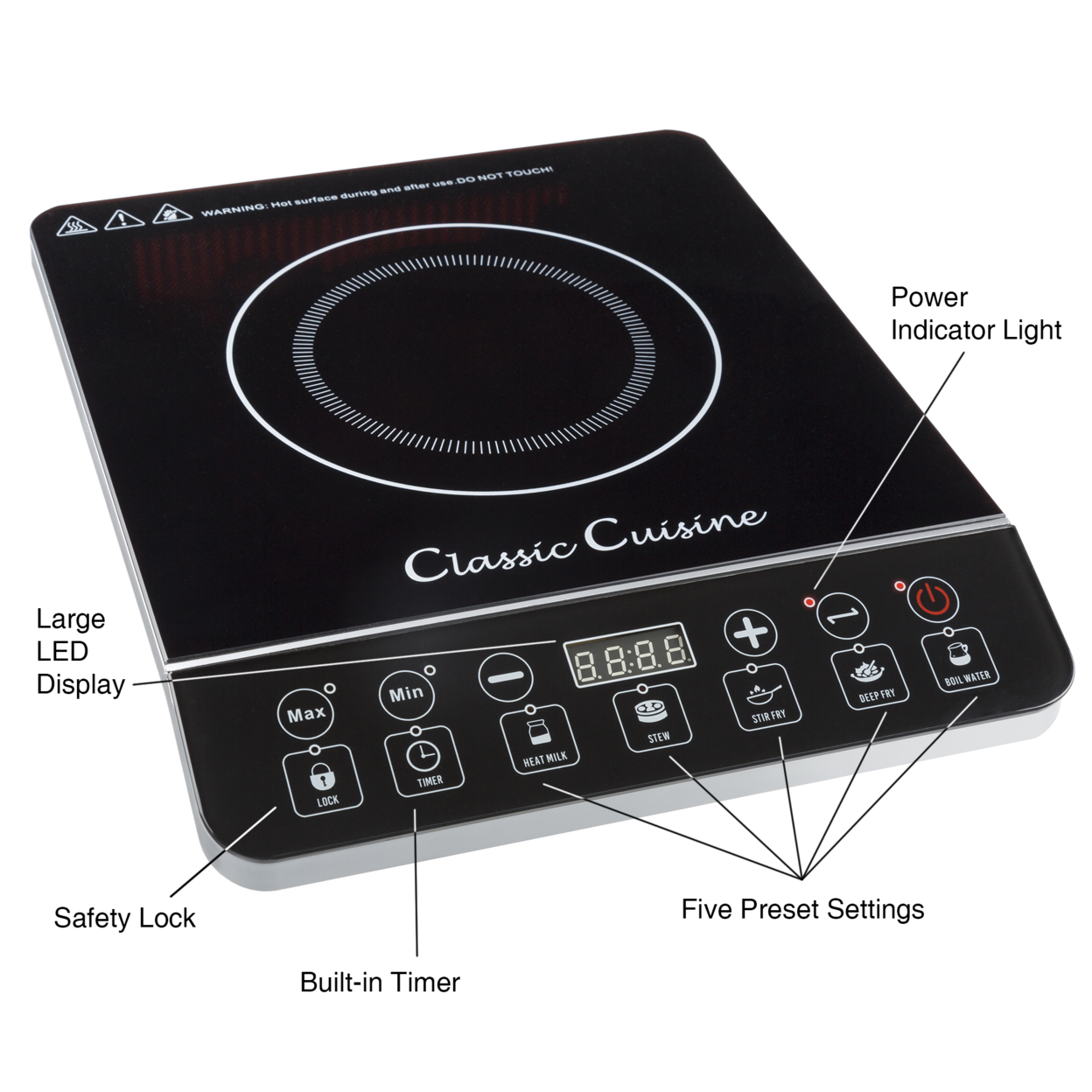 Portable Induction Cooker Electric Burner 1800W Cooking Safely