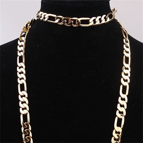 UNISEX 24K Gold Filled 8mm Figaro Chain Necklace 24 + Bracelet 9