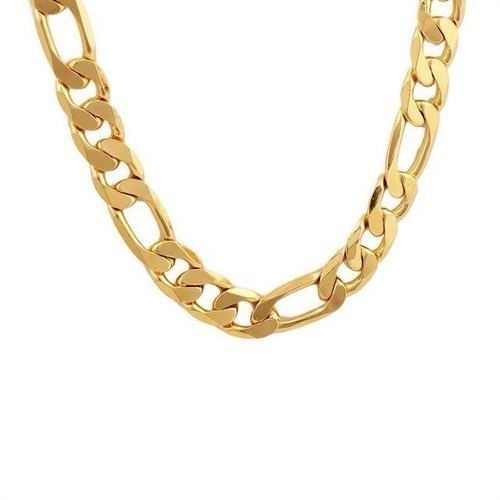 24K Yellow Gold Men's Necklace Figaro Link Chain Unisex