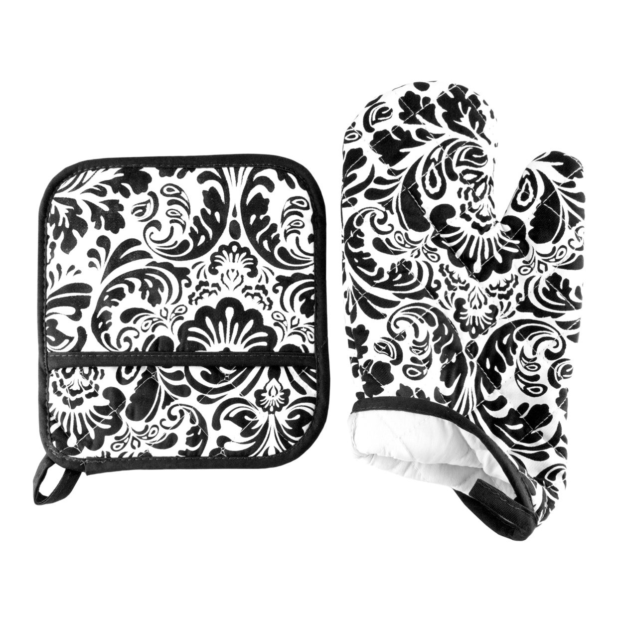Oven Mitt And Pot Hold Oversized Flame Heat Protection Big Kitchen Safety Black