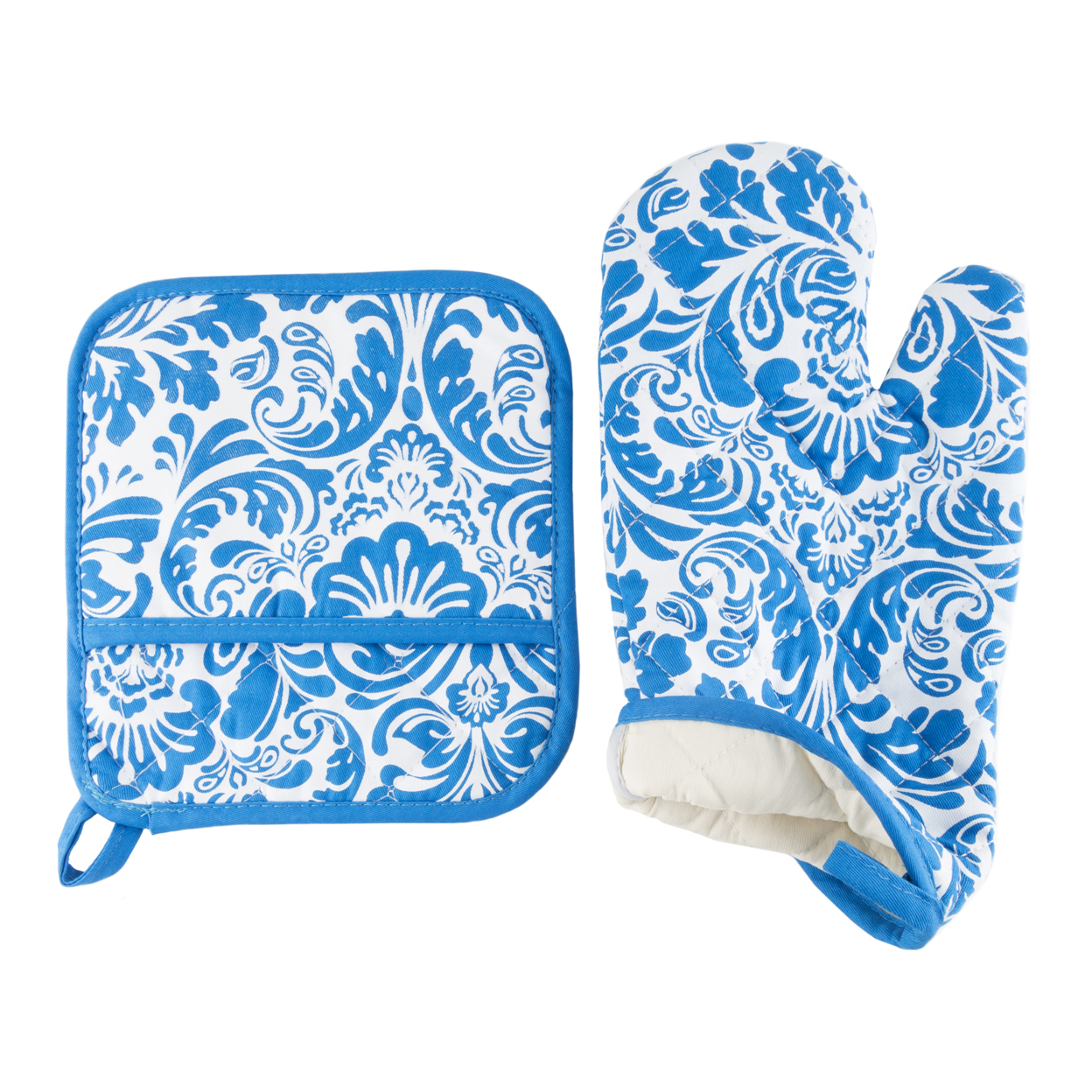 Oven Mitt And Pot Hold Oversized Flame Heat Protection Big Kitchen Safety Blue