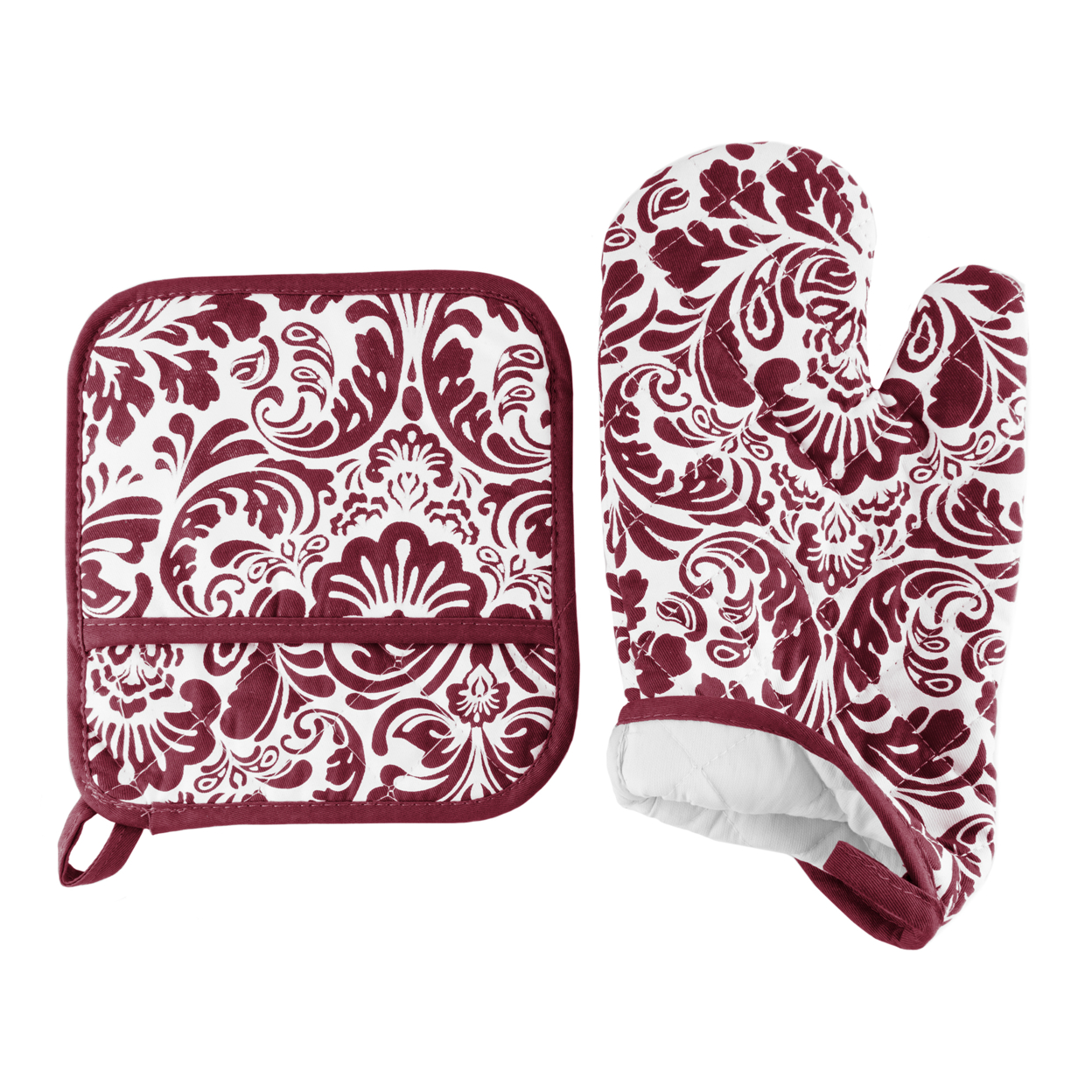 Oven Mitt And Pot Hold Oversized Flame Heat Protection Big Kitchen Safety Burgundy