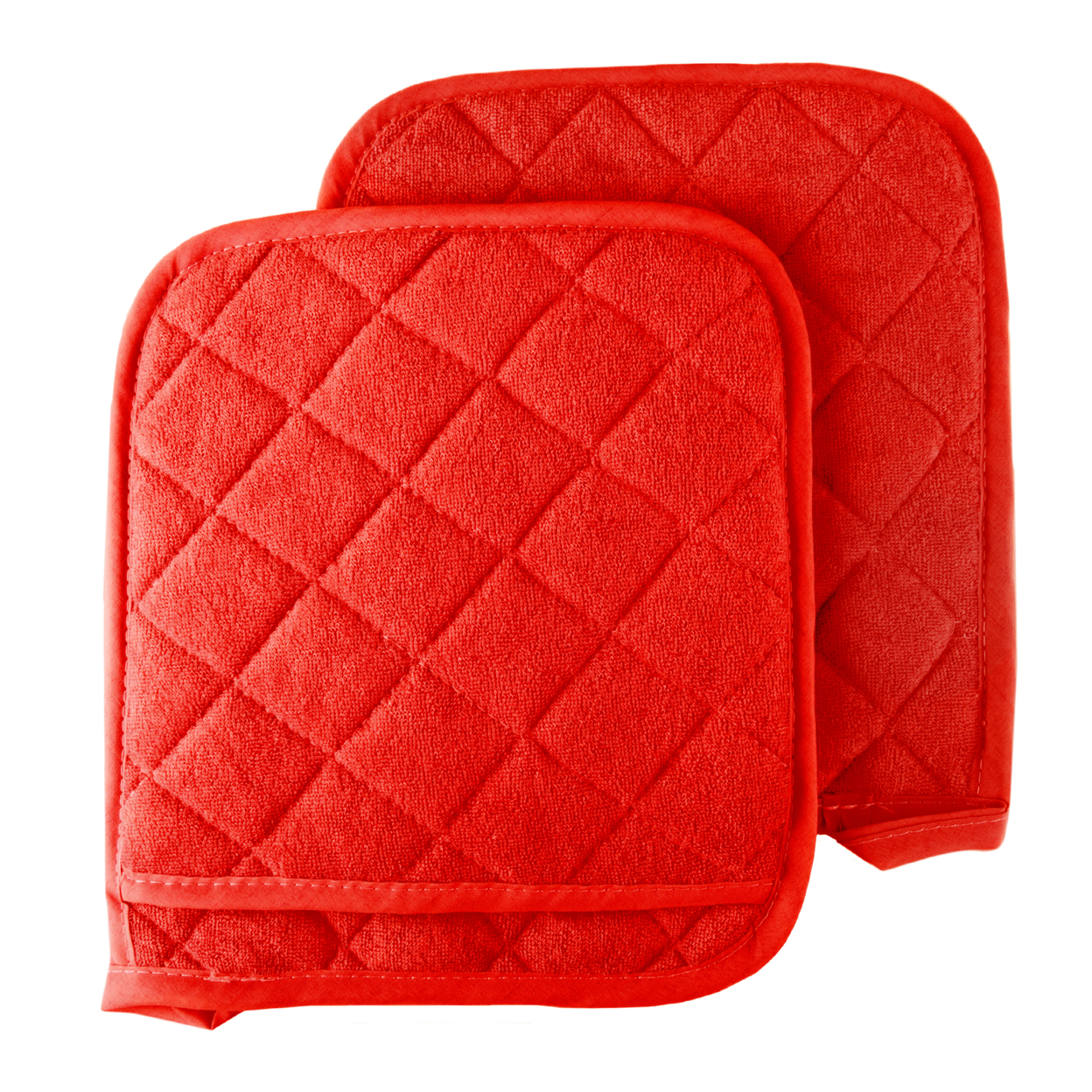 Set Of 2 Cotton Pot Holders Flame Heat Protection Big Oven Mitts 8 X 9 Red