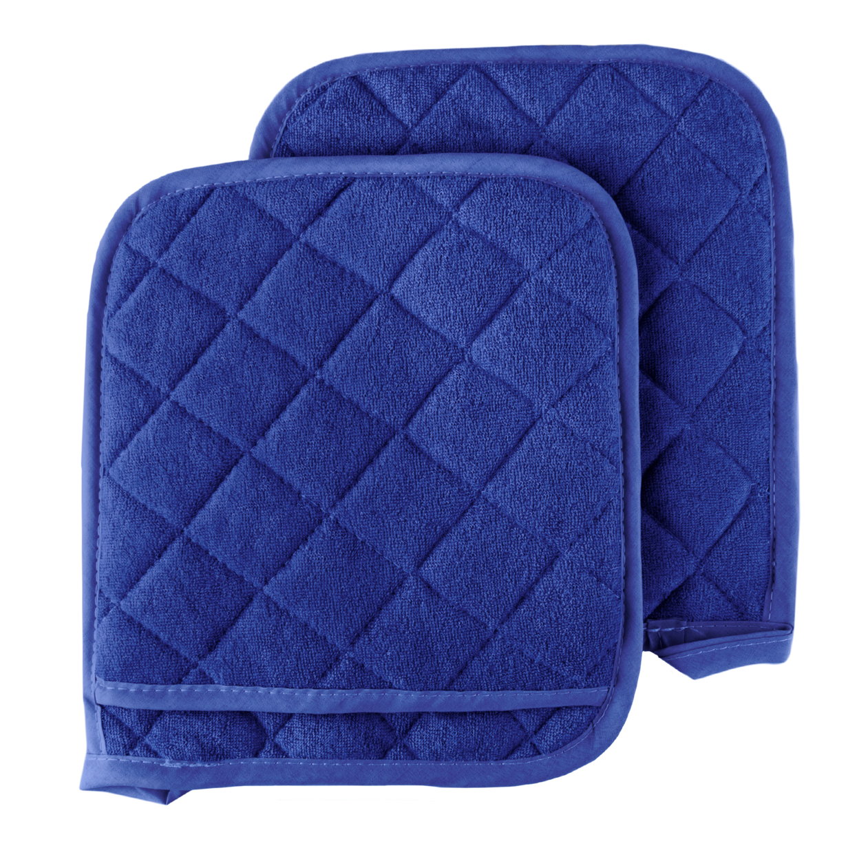 Set Of 2 Cotton Pot Holders Flame Heat Protection Big Oven Mitts 8 X 9 Blue