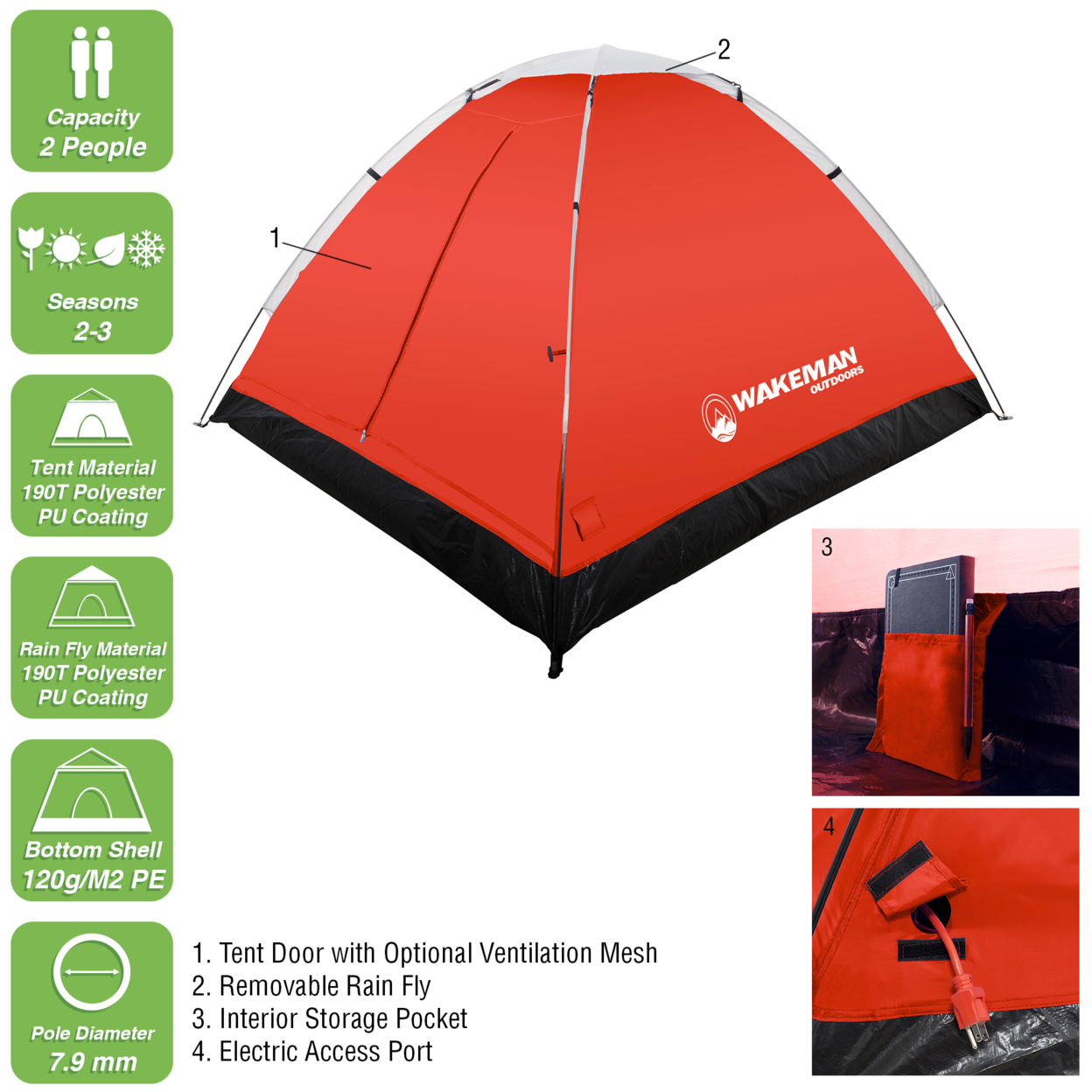 2-Person Tent, Water Resistant Dome Tent For Camping With Removable Rain Fly And Carry Bag, Lost River 2 Person Tent (Red/Gray)