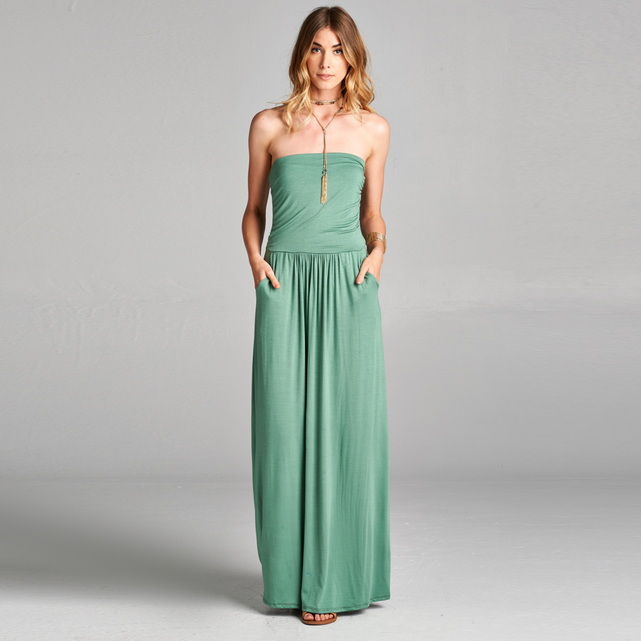 Atlantis Strapless Maxi Dress With Pockets In 6 Colors - Navy, Small (4-6)