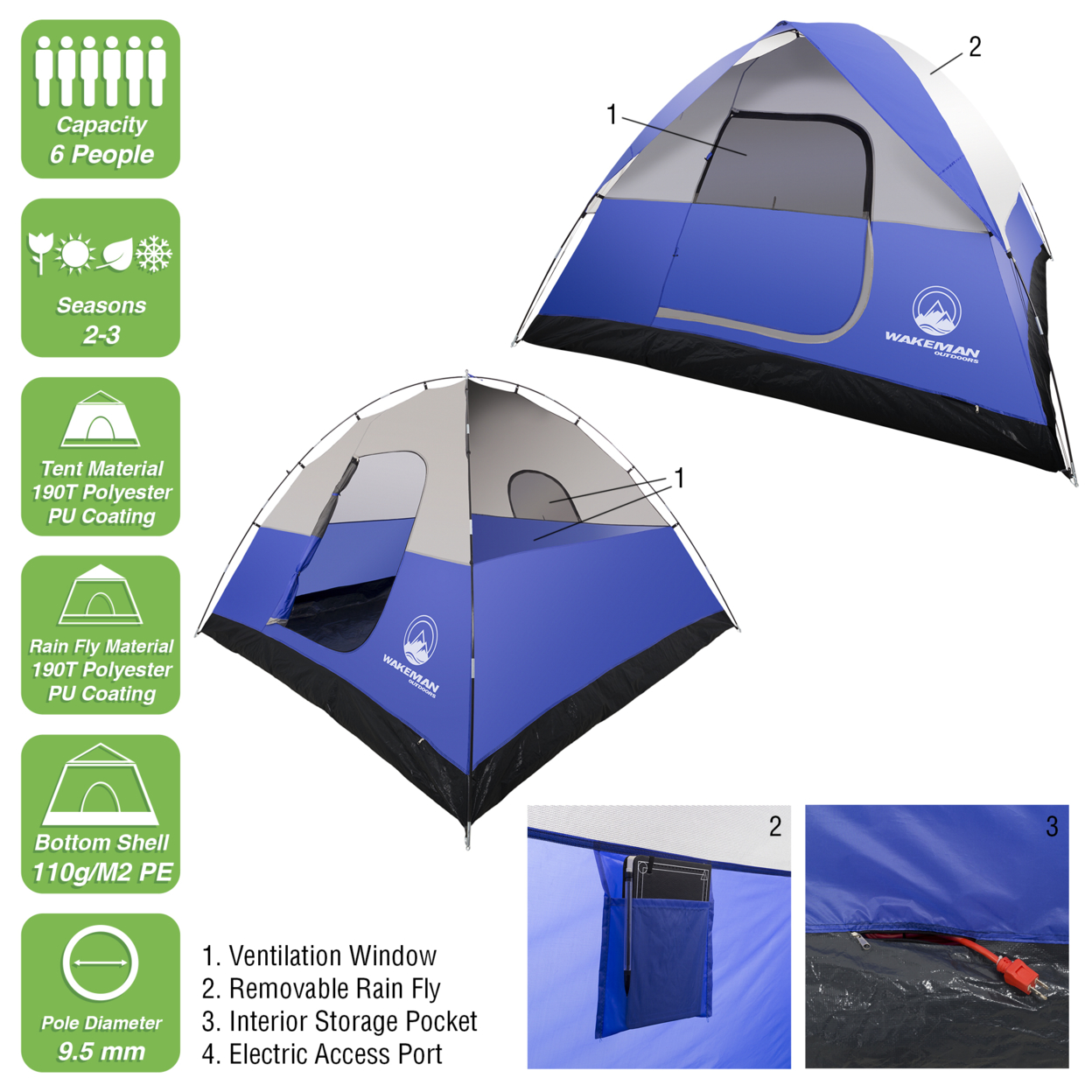 6-Person Tent, Water Resistant Dome Tent For Camping With Removable Rain Fly And Carry Bag, Rebel Bay 6 Person Tent (Blue)