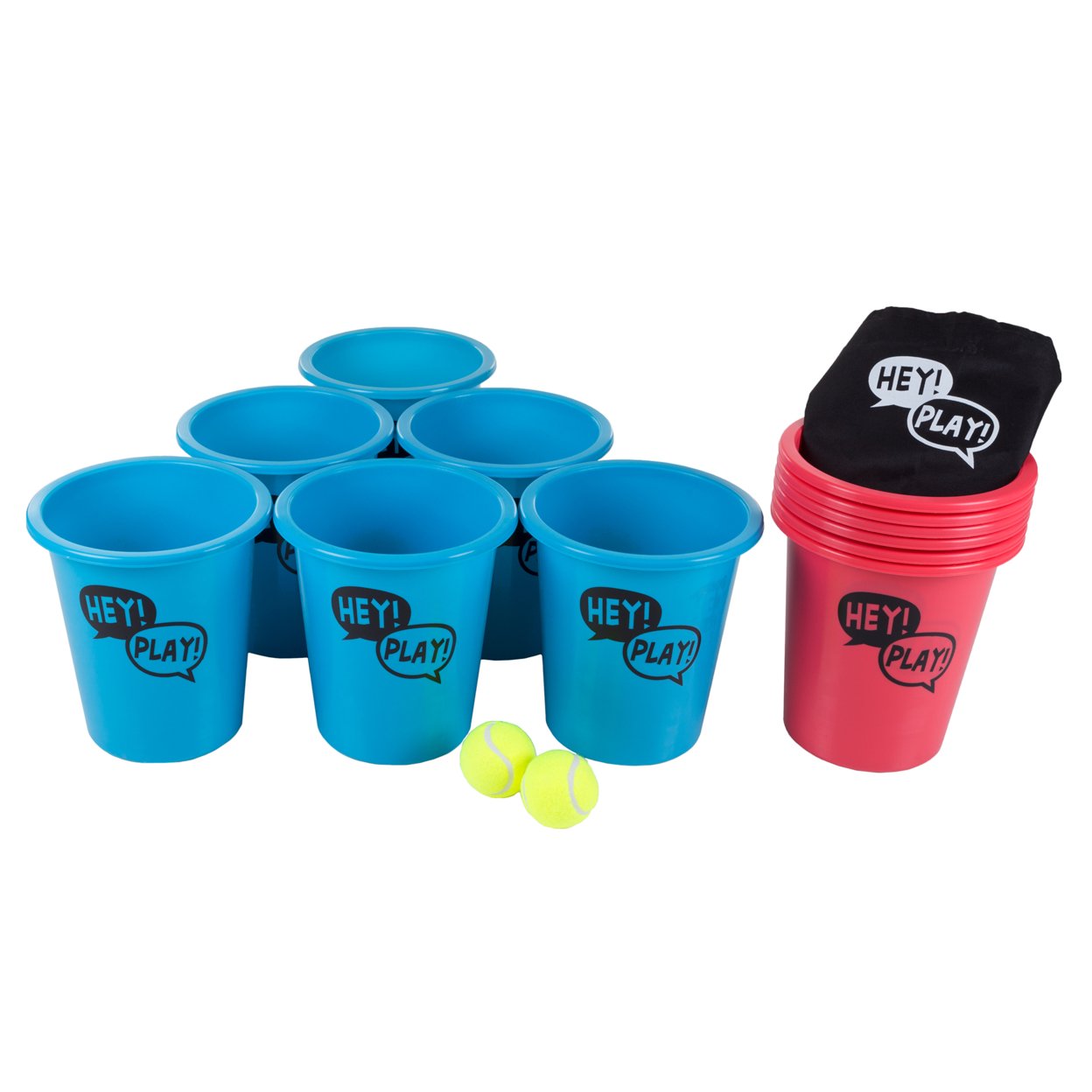 Large Cup Ball Big Beer Pong Outdoor Game Set For Kids And Adults With 12 Pails 2 Balls, Tote Bag By Hey! Play!