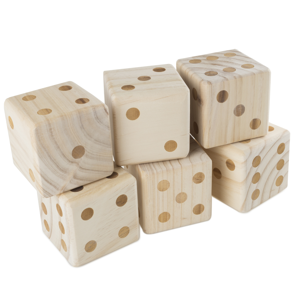 Giant Wooden Yard Dice Outdoor Lawn Game, 6 Playing Dice With Carrying Case For Kids And Adults 3.5 Inches Each