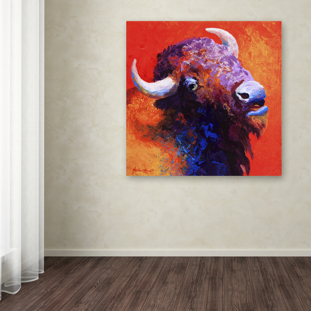 Marion Rose 'Bison Attitude' Ready To Hang Canvas Art 14 X 14 Inches Made In USA