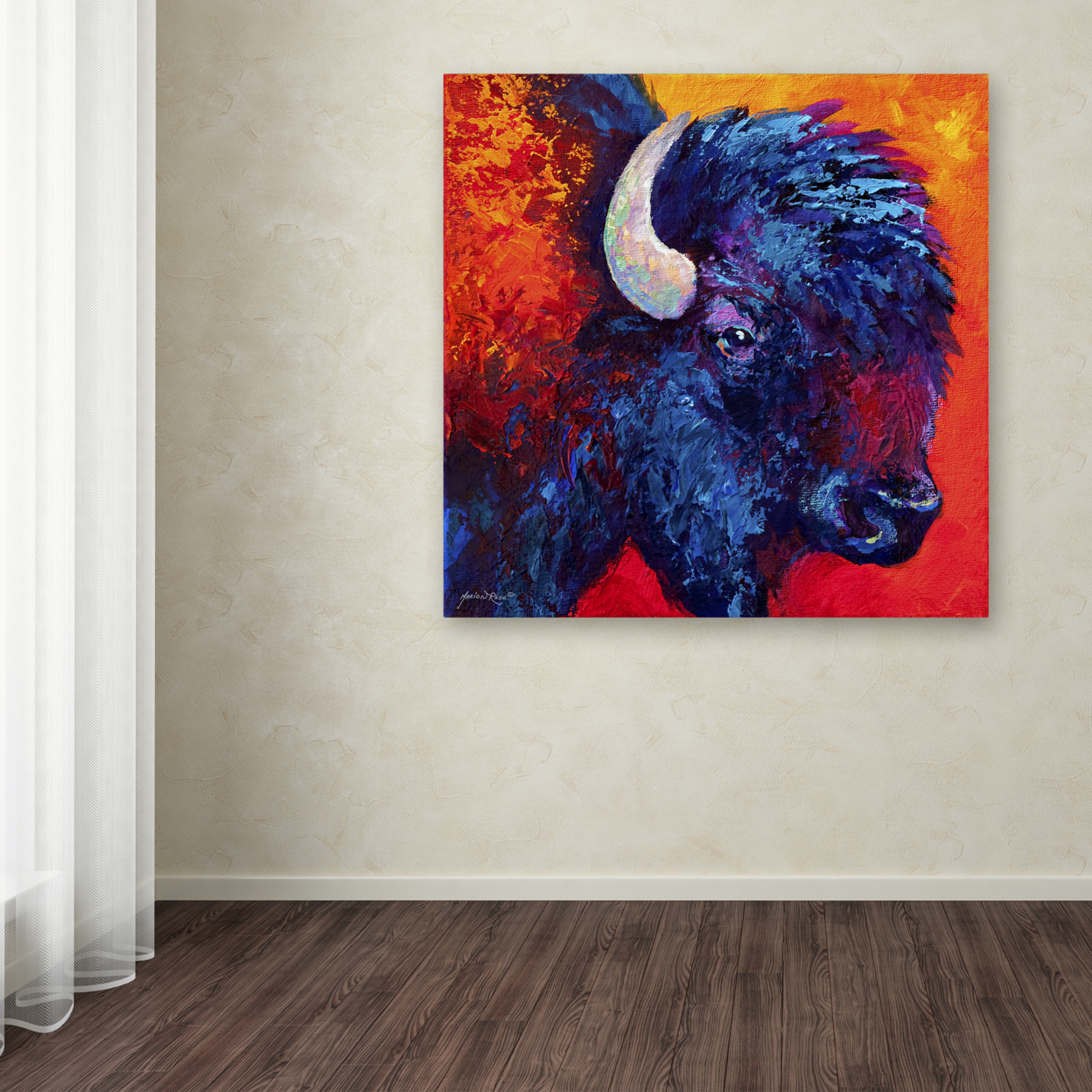 Marion Rose 'Bison Head II' Ready To Hang Canvas Art 14 X 14 Inches Made In USA