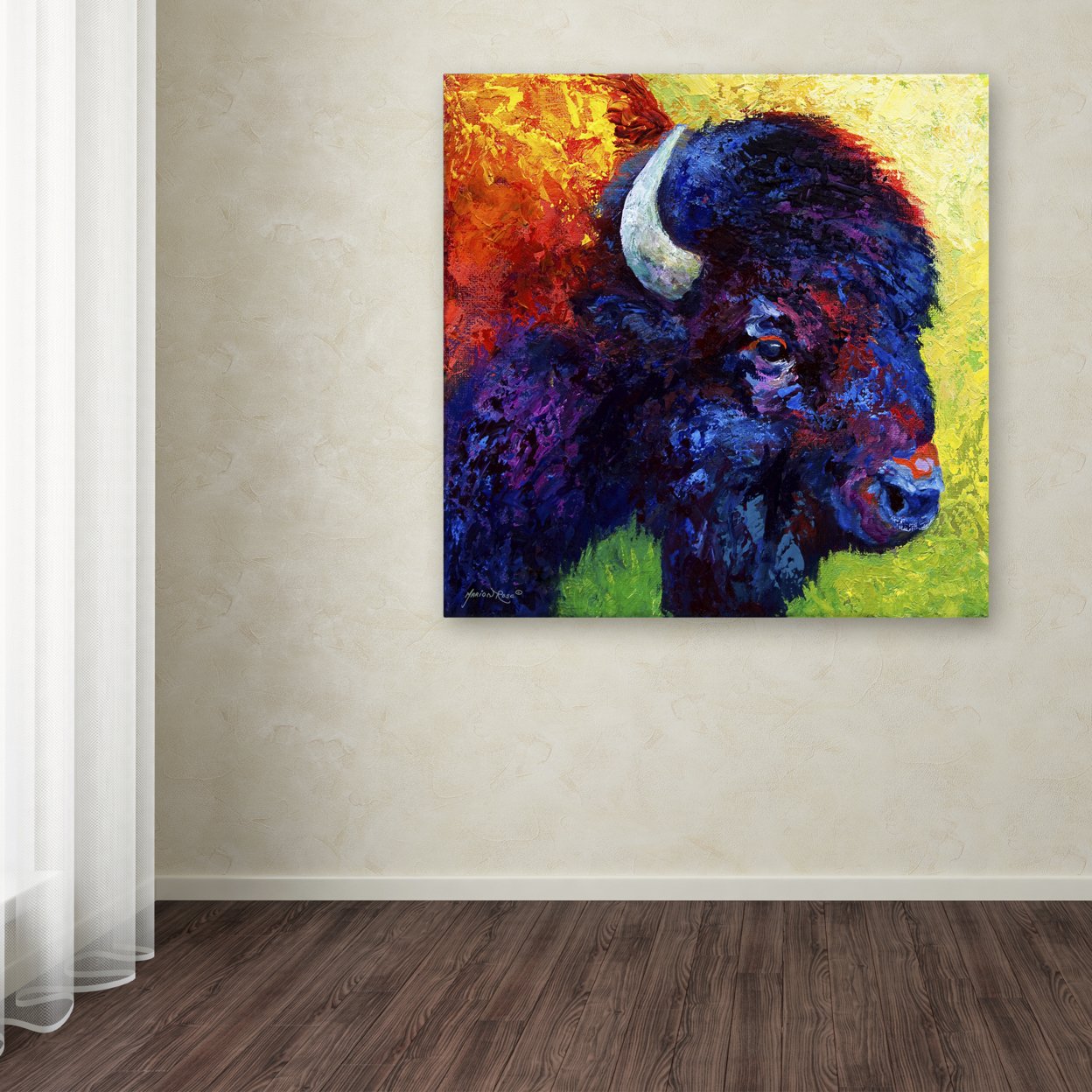 Marion Rose 'Bison Head III' Ready To Hang Canvas Art 14 X 14 Inches Made In USA