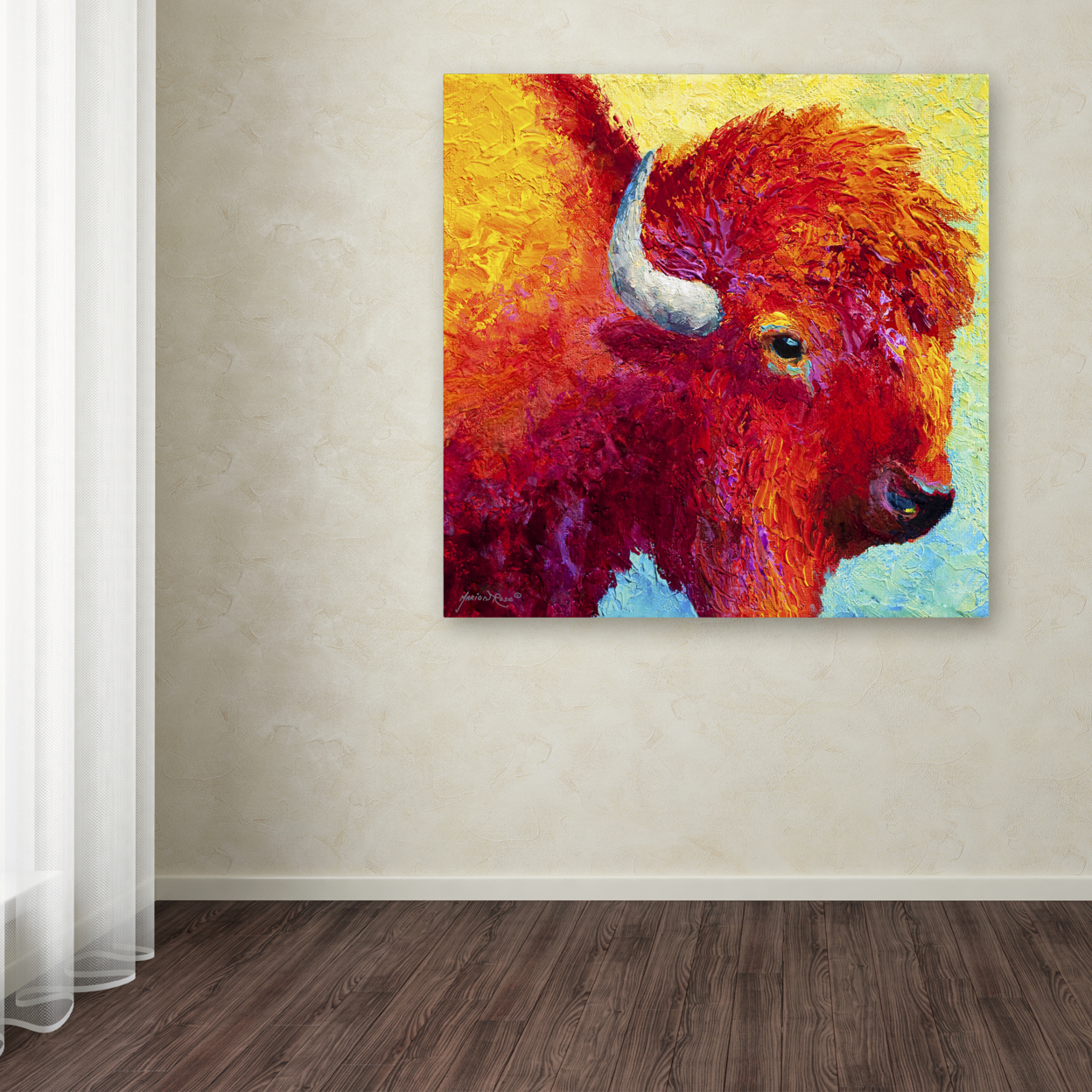 Marion Rose 'Bison Head IV' Ready To Hang Canvas Art 14 X 14 Inches Made In USA