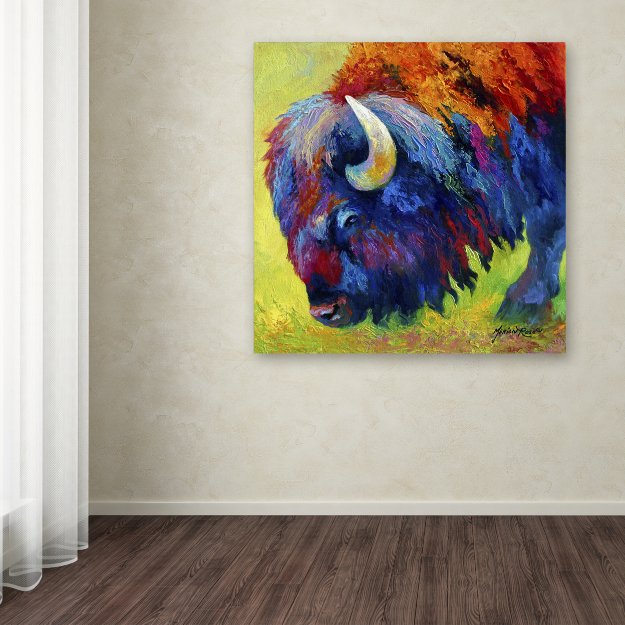 Marion Rose 'Bison Portrait II' Ready To Hang Canvas Art 14 X 14 Inches Made In USA