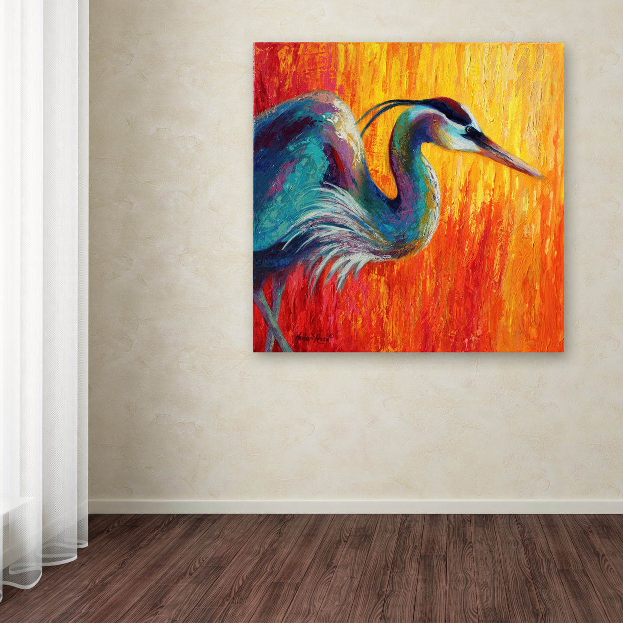 Marion Rose 'Blue Heron 1' Ready To Hang Canvas Art 14 X 14 Inches Made In USA