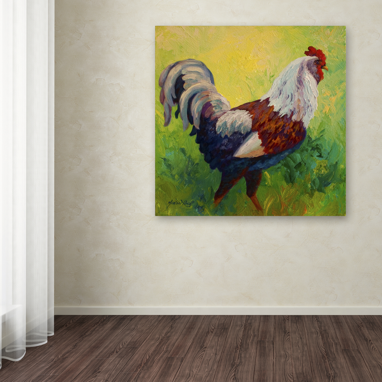 Marion Rose 'Full Of Himself Rooster' Ready To Hang Canvas Art 14 X 14 Inches Made In USA