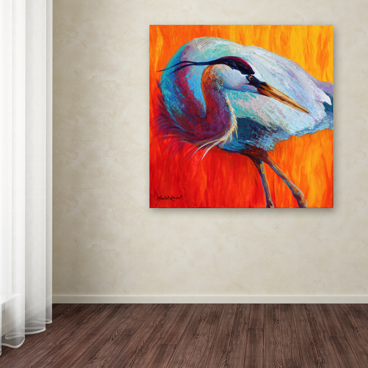 Marion Rose 'Glance Heron' Ready To Hang Canvas Art 14 X 14 Inches Made In USA