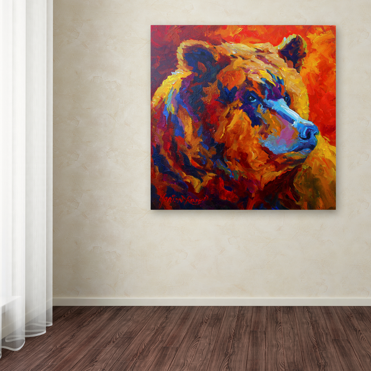Marion Rose 'Grizz Portrait II' Ready To Hang Canvas Art 14 X 14 Inches Made In USA
