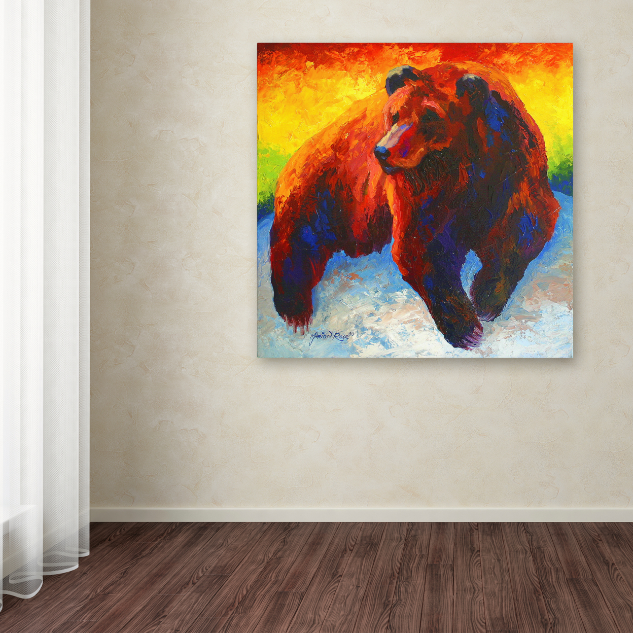 Marion Rose 'Lookout Grizz' Ready To Hang Canvas Art 14 X 14 Inches Made In USA