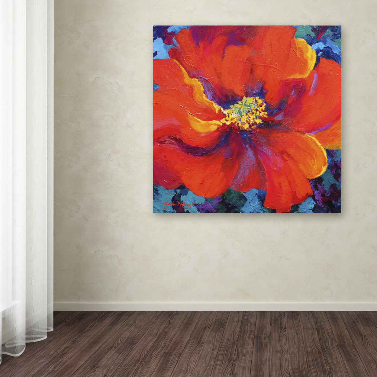 Marion Rose 'Passion Poppy' Ready To Hang Canvas Art 14 X 14 Inches Made In USA
